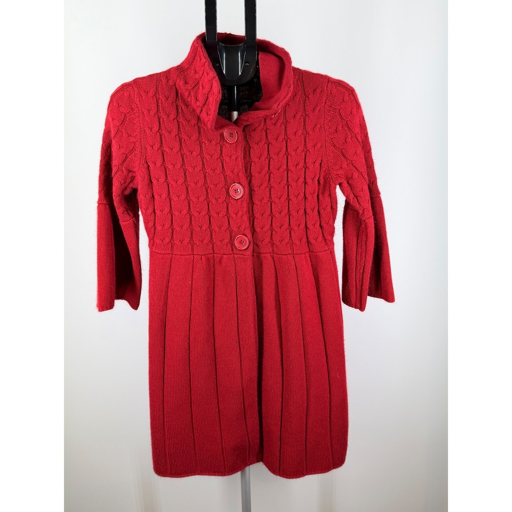 The Limited Red Cable Knit Longline Button Front Cardigan Sweater Coat Womens M
